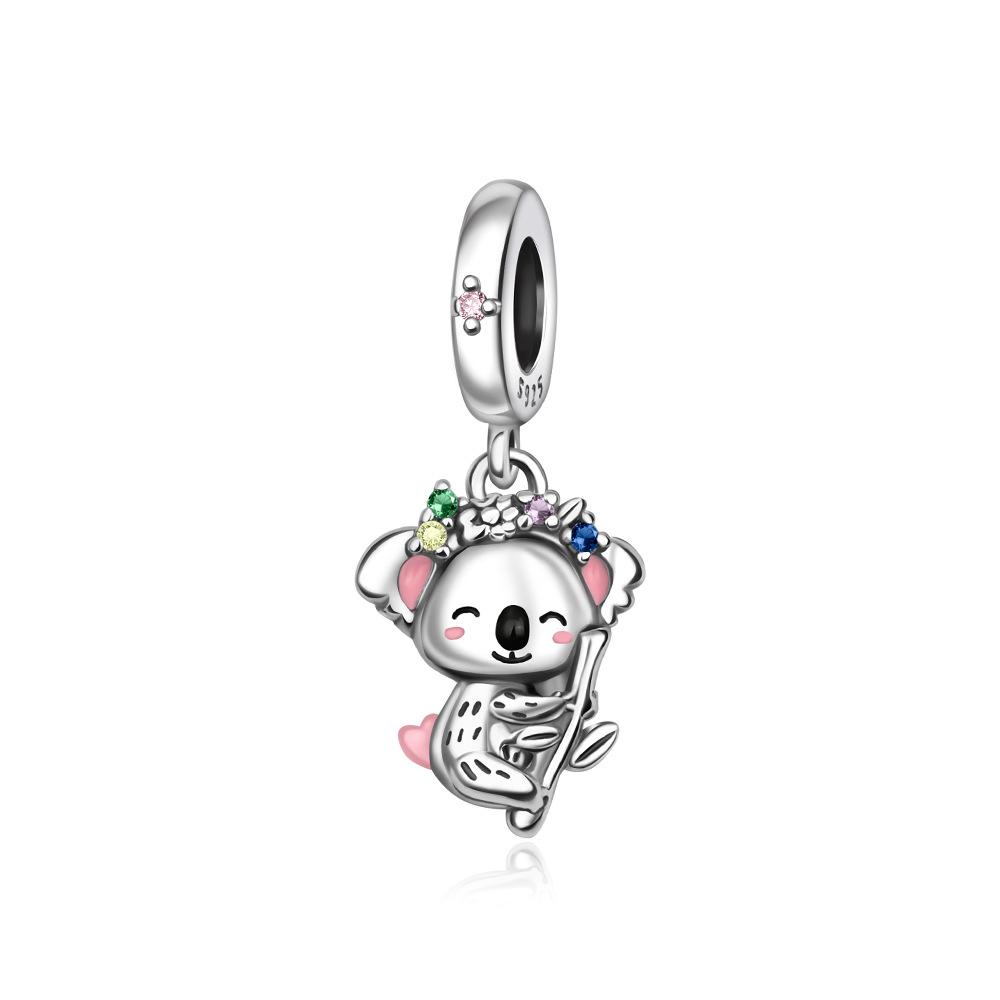 S925 Silver Cute Animal DIY Pendant Charms Set Koala Puppy Elephant Shape Handmade Beaded Necklace Craft Supplies