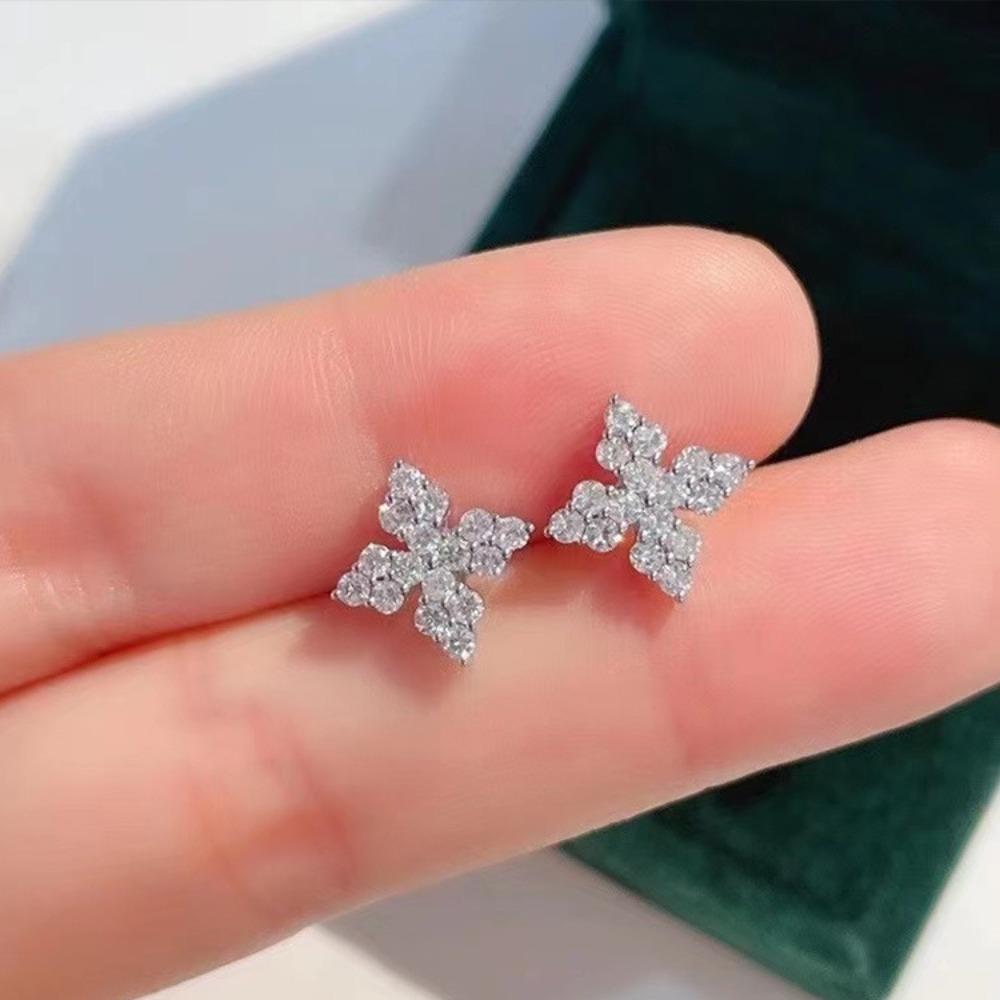 

Elegant PT950 Plated Four Leaf Clover Zircon Earrings for Women Minimalist Stylish Jewelry
