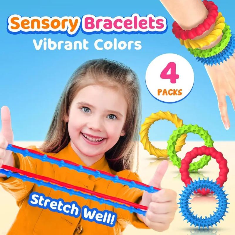 4Pcs Sensory Bracelets Fidget Toy Stretchy Stress Relief Toys Silicone Resistance Bands for Kids Adults Calming Decompression