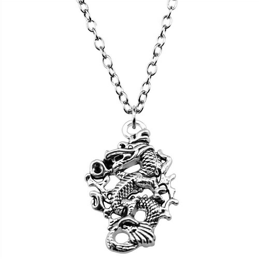 Chinese Dragon Pendant Necklace Mythical Creature Lucky Charm Jewelry 45cm or 70cm Long Chain
