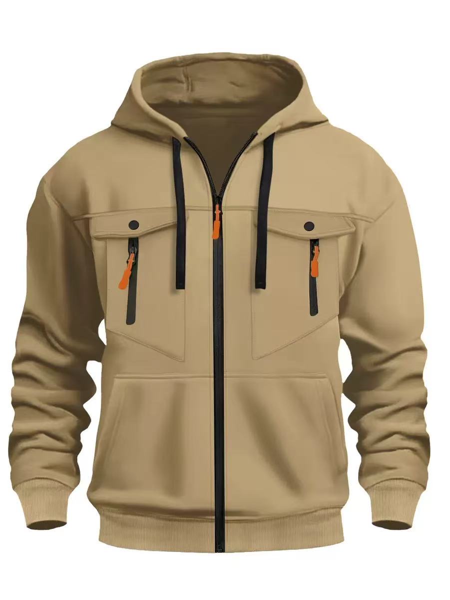 European size autumn and winter men s hoodie with multiple pockets, casual trend, zipper pullover, hooded sweatshirt, sport M