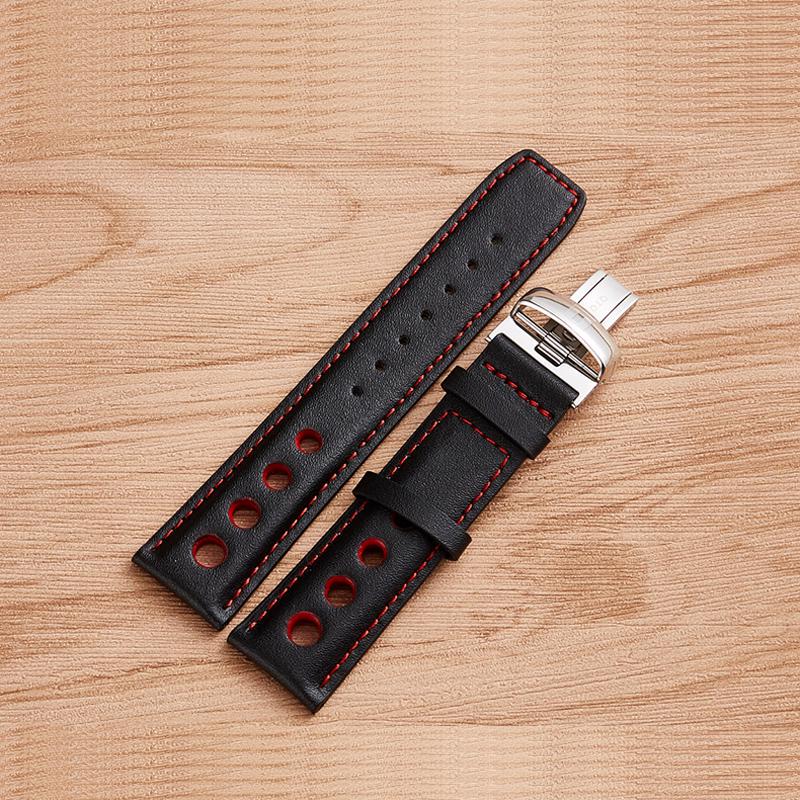 

20 мм PRS516 серии T91 T044430A T044417A серии Высококачественная серебряная пряжка-бабочка + черный ремешок для часов из натуральной кожи, ремешок-браслет для T91 T91-20MM красный/чёрный