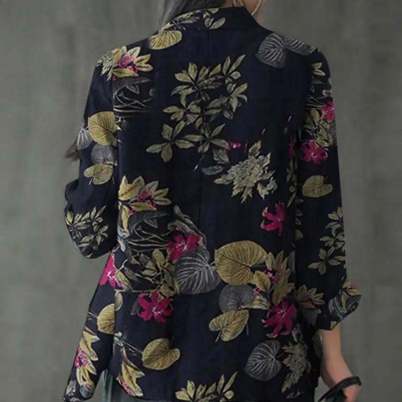 Damen Herbst Blazer Stilvolle Bedruckte Mäntel Dünne Oberteile Damen Frühling Lässig Langarm Blumenbluse Sommerhemd