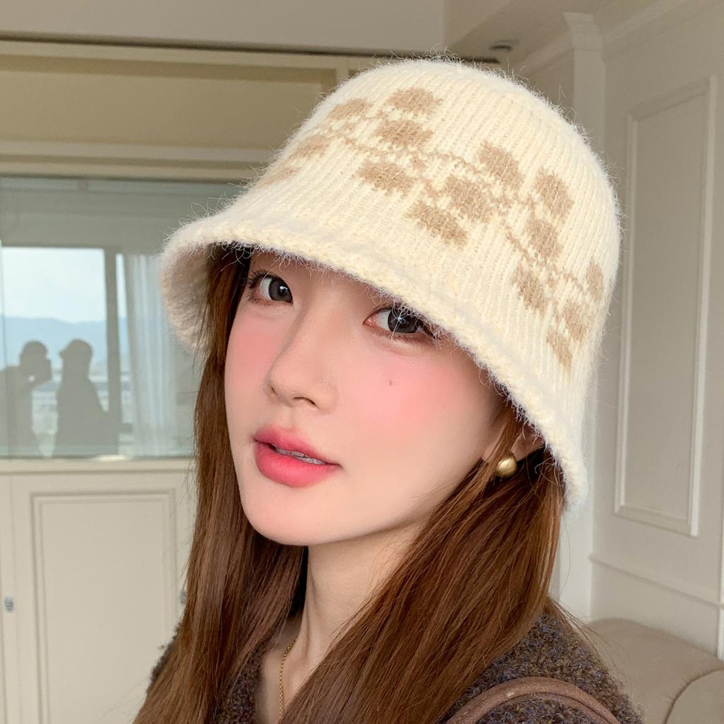 Vintage Jacquard Knitted Hat Autumn Winter Bucket Hat, Women's Hat Warm Ear Protection Beanie Wholesale