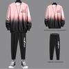 2 Pcs/Set Men Top Pants Suit Gradient Contrast Color Long Sleeve Round Neck Loose Elastic Waist Ankle Banded Hip Hop Sports Tracksuit Fall Spring Top
