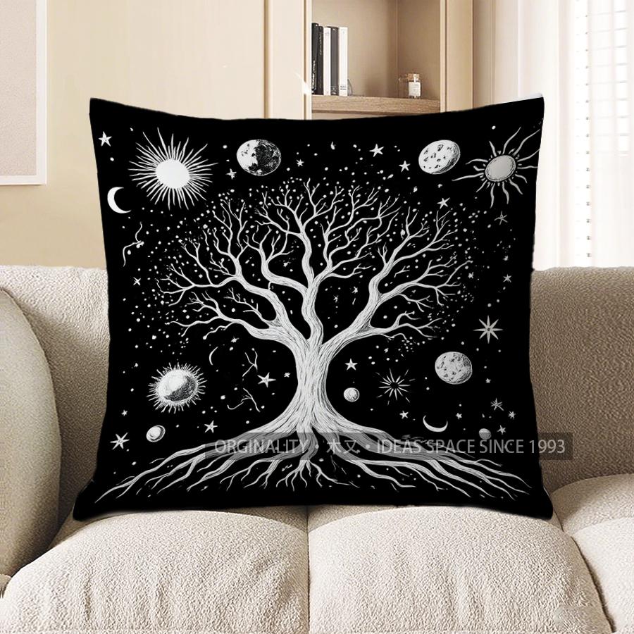 Home Decor Cosmic Tree And Celestial Bodies Pillow Cover Pattern Cushion Cover Suitable For Sofa Bedroom Car Pillow Cover