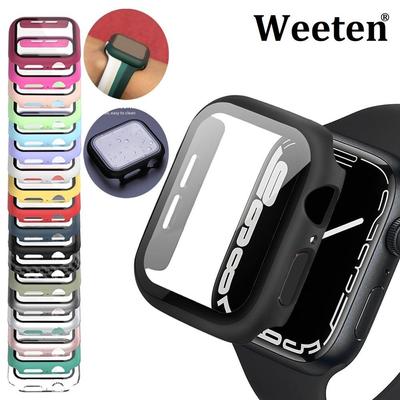 Vidro temperado + capa de relógio para apple watch 8 7 6 se 5 3 4 44mm 40mm protetor de tela iwatch 5 3 2 42mm 38mm capa amortecedora