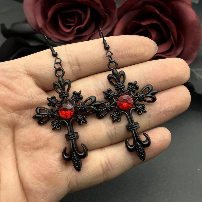 Gothic Hip Hop Rock Cross Crystal Earrings Aesthetic Accessories Jewelry Gift