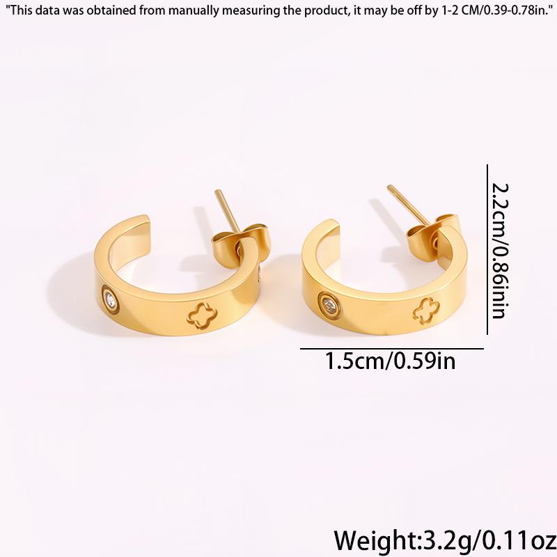 Titanium Steel Stud Earrings - Curved Four-leaf Clover Heart-shaped Diamond-studded Earrings for Women, Fashionable and Versatile Ear Studs.