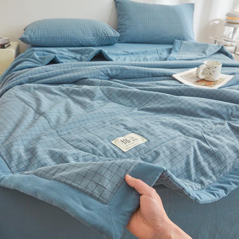 Plaid Print Washable Cotton Summer Cooling Quilt Lightweight Breathable Machine Washable for Student Dorms Single Double Beds Air Conditioner Rooms