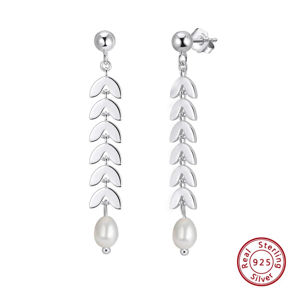 ORSA JEWELS 925 Sterling Silver Vintage Chunky FishBone Link Chain Bracelet with Pearl for Women Girls Fashion Jewelry GPB45