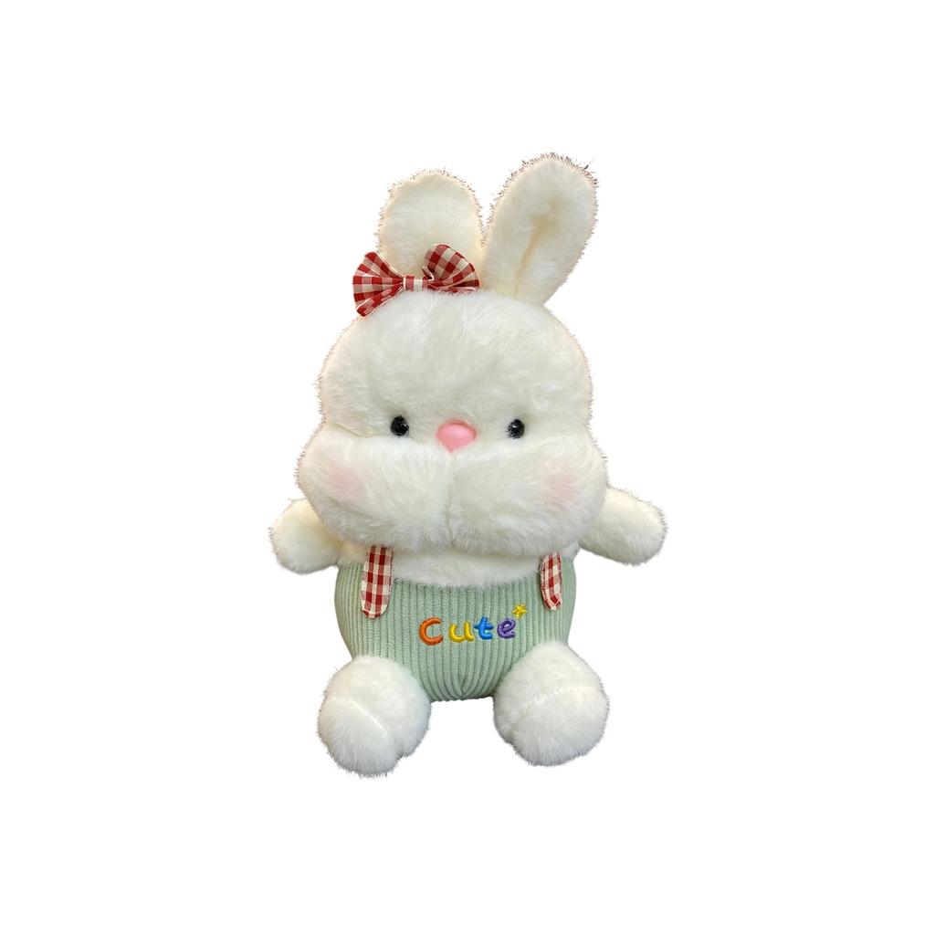 Plush Bunny Stuffed Animal Soft Cuddly Rabbit Doll with Embroidered Outfit Large Face Design for Birthday Gift and Comfort Pillow