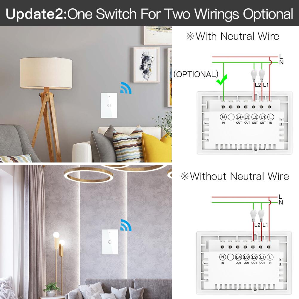 ZigBee Wall Touch Smart Light Switch with Neutral Wire/No Neutral Wire,No Capacitor Needed Smart LifeTuya 2/3 Way Muilti-Control