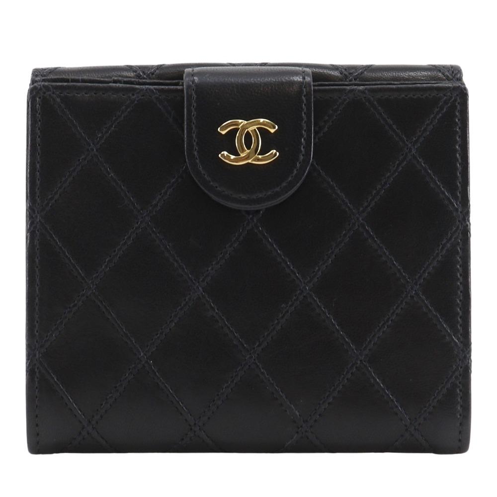 

CHANEL Bicolole Bi-Fold Wallet Double SidedCOCO Mark vintage black lambskin Women Used