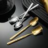 18-10 Stainless Steel Fruit Spoon Ice Cracked Pattern Ice Cream Dessert Spoons Watermelon Shovel Falt Coffee Tea Spoon