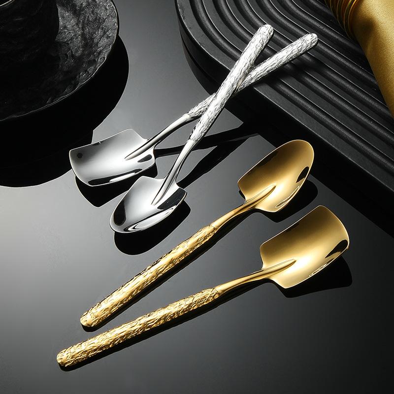 18-10 Stainless Steel Fruit Spoon Ice Cracked Pattern Ice Cream Dessert Spoons Watermelon Shovel Falt Coffee Tea Spoon