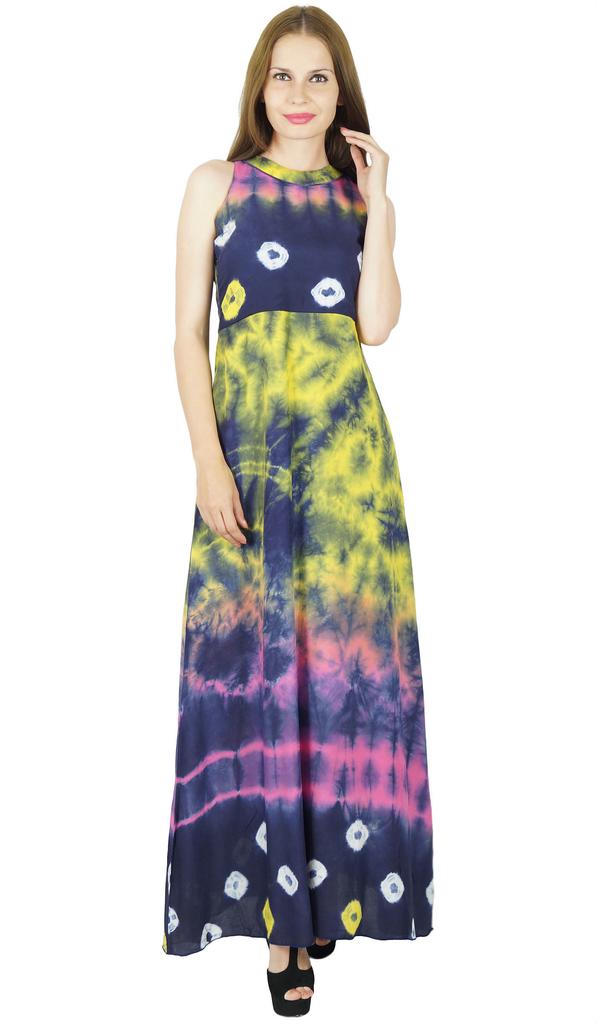 Bimba Women Exclusive Tie & Dye Maxi Dress Sleeveless Rayon Custom Clothing
