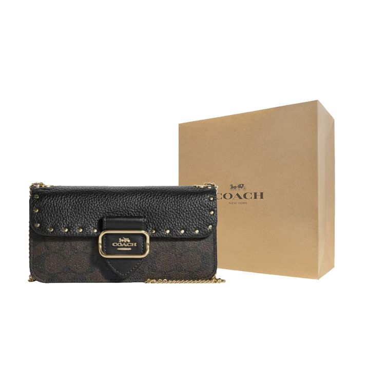 Coach Morgan 20 Classic Monogram Studded Closure Leather Detail Small Shoulder Crossbody Bag Women Bags Black CF474-IMOSN