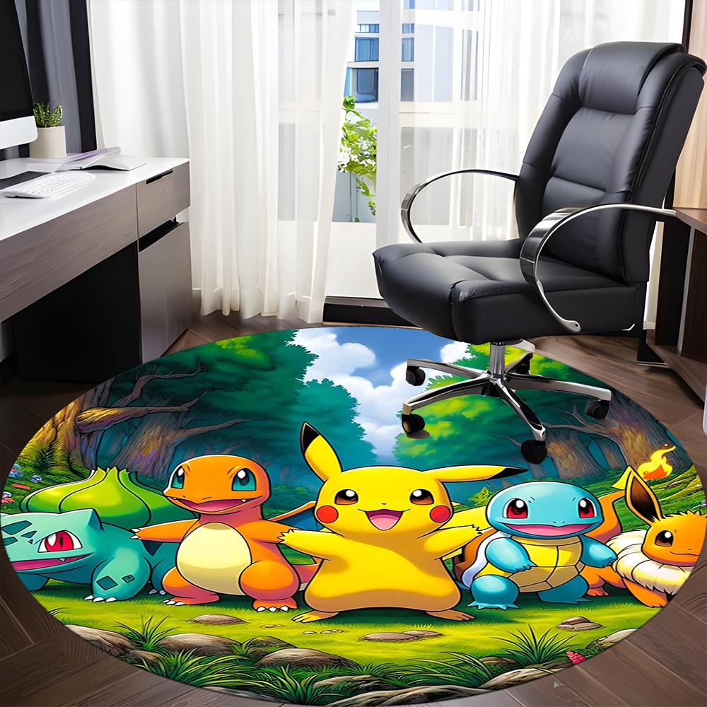 1pc Pokemon Pikachu Chair Carpet for Office Non-Slip, Soft & Comfortable, Carpet for Office, Gaming, Lightweight Round Floor Mat Yy251021044