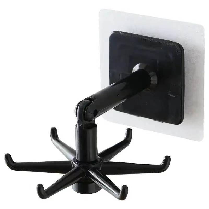 1 Stück Schwarz Küche Drehend Stanzfrei Wandmontiertes Regal 6 Drehende Haken Topf Schaufel Hacken Nagelfreier Klebehaken Halter