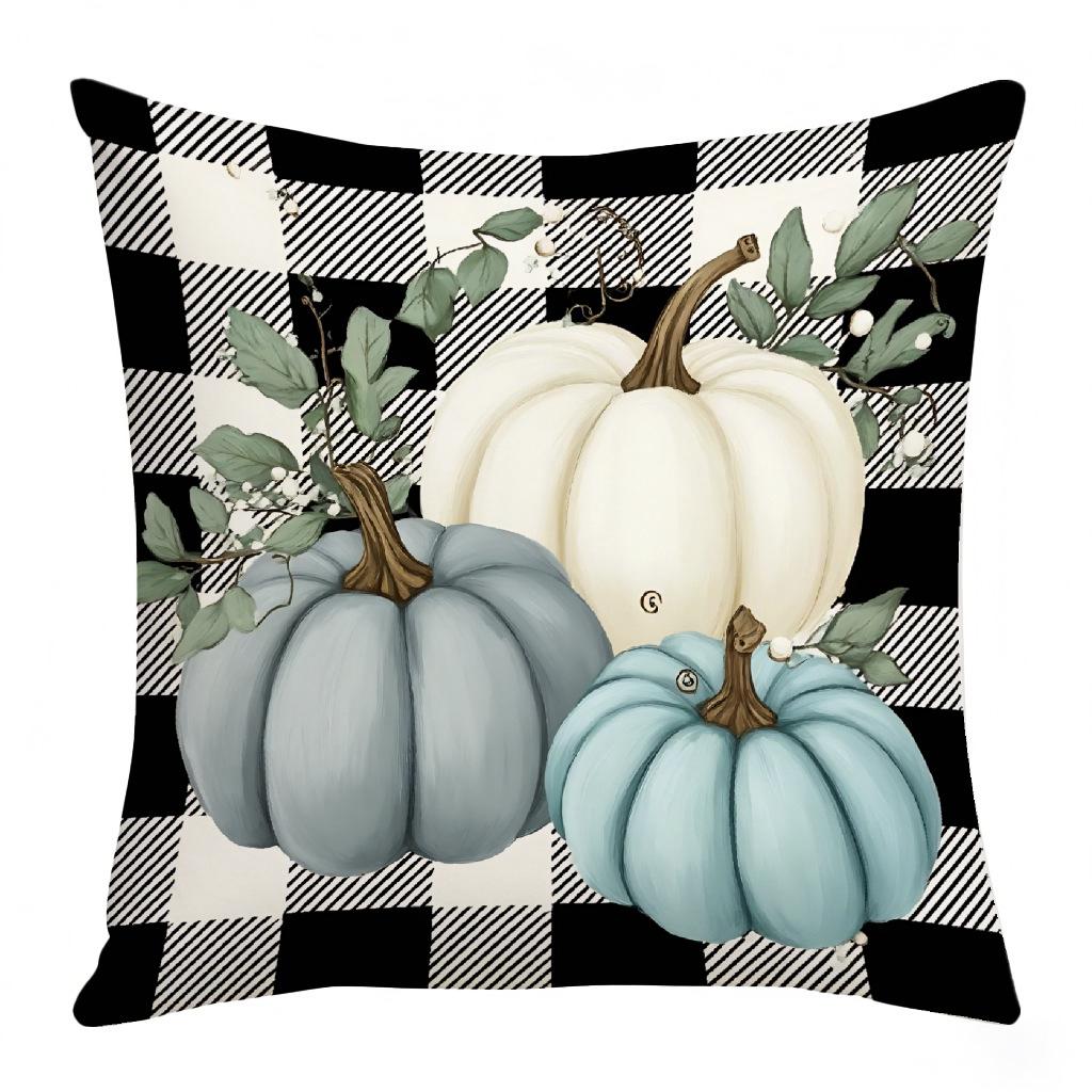 Thanksgiving Pumpkin Plaid Elements Small Fresh Simple Style Festive Atmosphere Decoration Living Room Home Pillow Cushion Cover