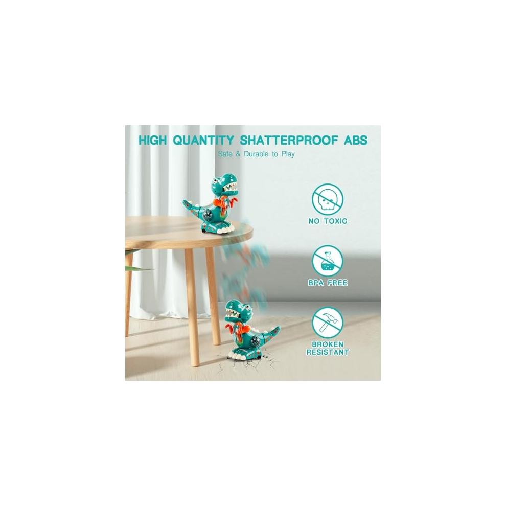 Tokidaring Musical Dino Toy: Crawling & Walking Green Dinosaur for Boys, Automatic Movement, Obstacle Avoidance, LED Lights, Safe ABS, Gift for 3+