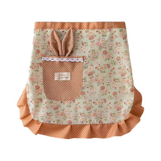 

Bunny Ear Half Apron with Pockets Water-Resistant Waist Apron for Kitchen Gardening Adjustable Ties Cute Floral Print Cooking Apron зелёный