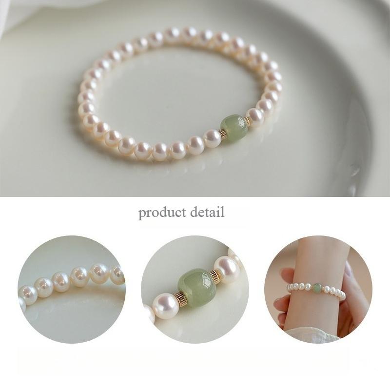 Elegant Bright Light Pearl Bracelet for Women, Hetian Jade Bracelet Chinese Style Light Luxury Gift