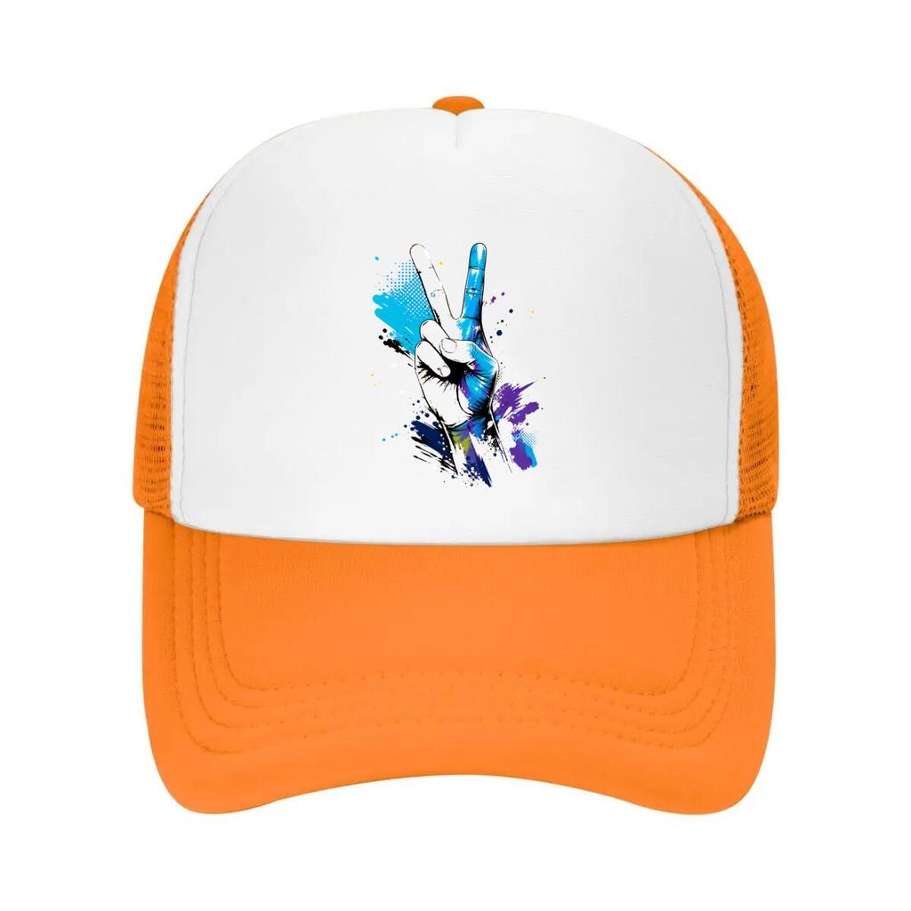 Abstract Rainbow Victory Hand Splash Mesh Baseball Cap Casual Hat Outdoor  For Womens Unisex FeUnisex