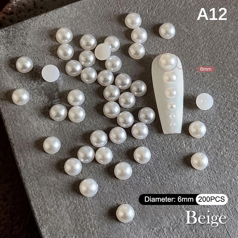 1 Bag Half Round Pearl Nail Charms White Pearls 3D Caviar Beads Manicure Supplies Flatback Pearl Decoration
