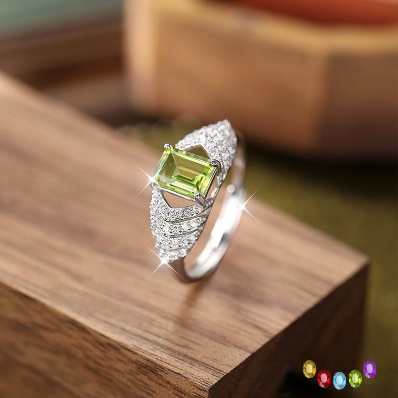 Ring new s925 sterling silver inlaid with natural crystal stone jewelry women's light luxury fashion jewelry gifts