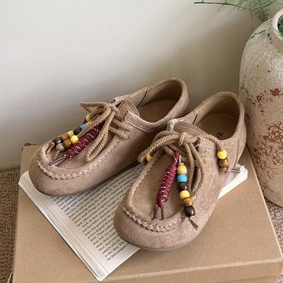 Retro kralen dikke zool kangoeroe dames nieuwe modieuze veelzijdige zachte zool casual muts schoenen