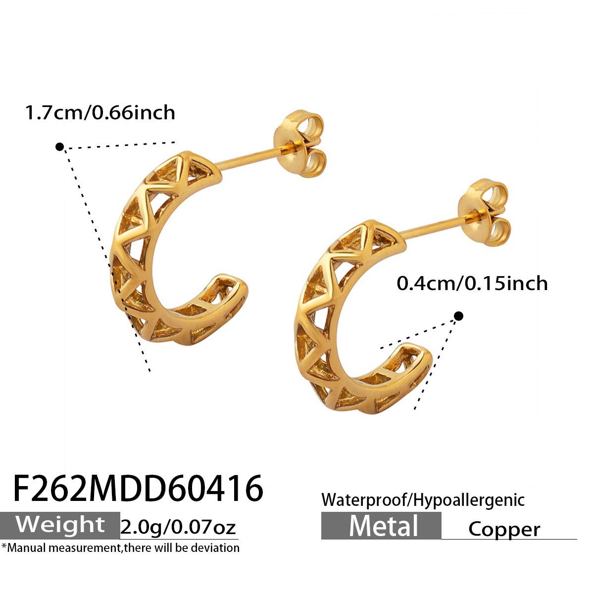 European-American Niche C-Shaped Copper Hollow Earrings – Handcrafted Minimalist Ear Stud Accessories