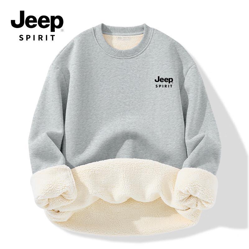 JEEP SPIRIT Men's American Retro Fleece-Lined Crewneck Sweatshirt