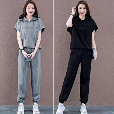 Women Fashion Casual Sports Suit Tracksuits Summer Loose Short-sleeved T-shirt Cropped Pants
