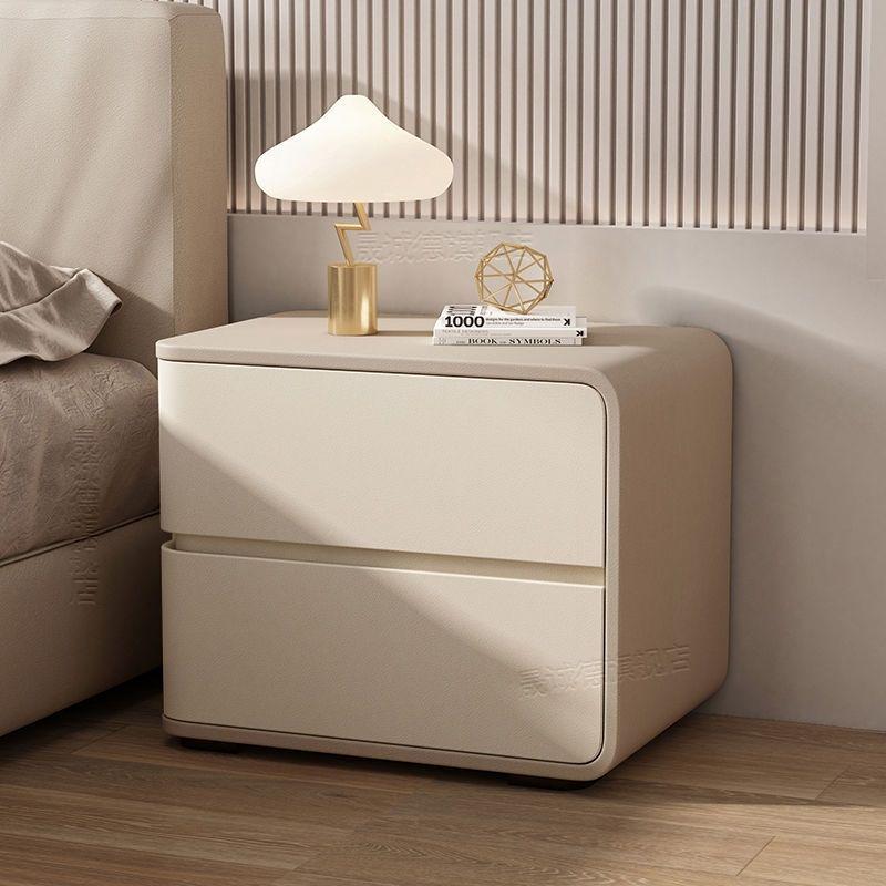 Modern Cream Leather Bedside Table - No Installation Needed