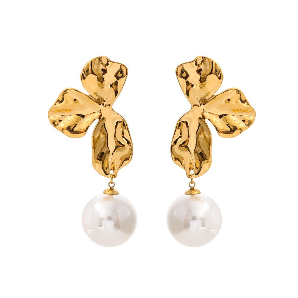 

Yhpup 2026 Simulated Pearls Flower Drop Earrings Stainless Steel Gold Platinum Color PVD Plated Popular Statement Jewelry Gift