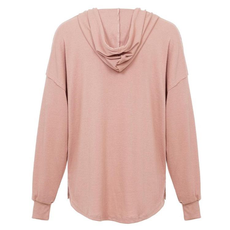 Autumn Winter Women Casual Loose V Neck Hoodie Top Solid Color Single Breasted Shirt
