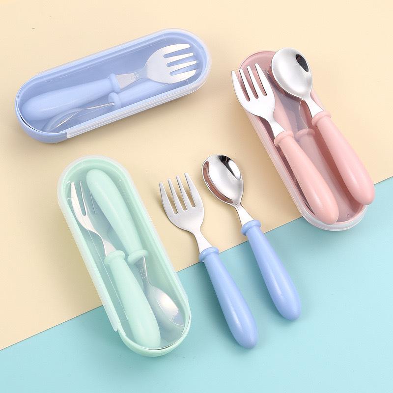 Cartoon Stainless Steel Children's Cutlery Set - Fork & Spoon with Round Handles, Gift for Mother & Baby, Birthday Gift