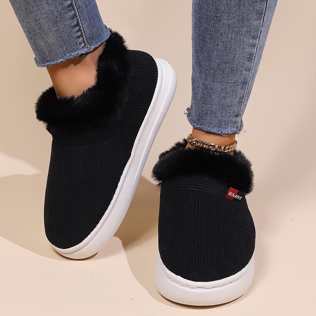 Plush-Lined Corduroy Slippers for Couples Cozy Winter Home Footwear with Soft Sole Shoes