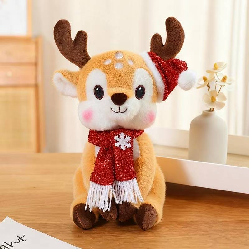 Latest Christmas Scarf Deer Doll Pillow Kawaii Stuffed Plush Toy Doll Cartoon Anime Cute Children's Birthday Gift Fun Doll