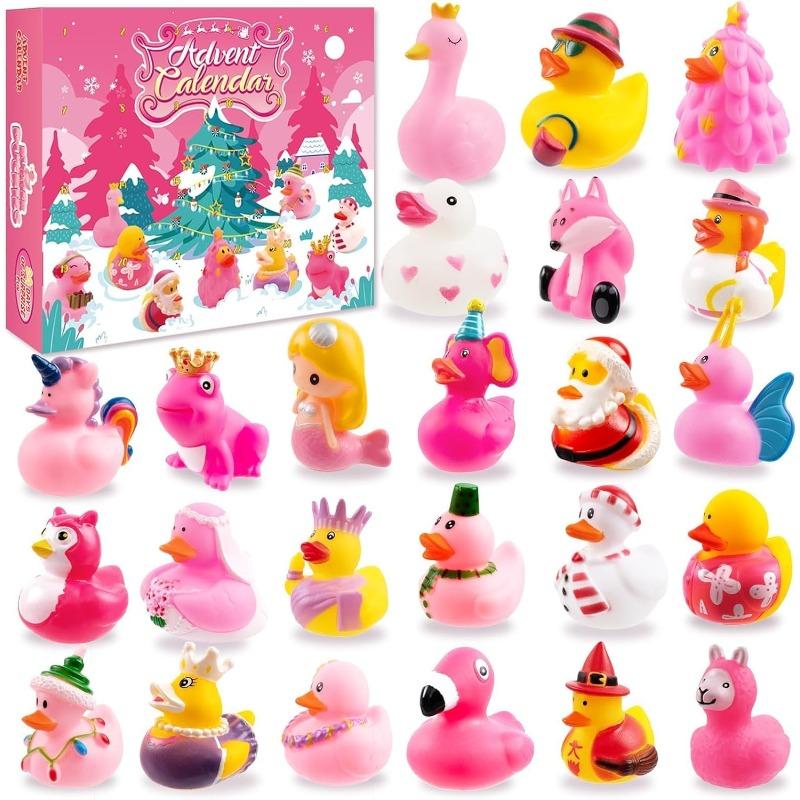 2025 Advent Calendar Christmas Rubber Ducks,24 Days Pink Rubber Duck Countdown Calendar, 24 Pcs Rubbers Ducks Bath  Pool Toys for Kids Boys Girls