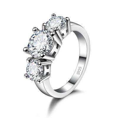 Heißer Verkauf 925 Sterling Silber Farbe 3 CZ Stein Prong Einstellung Band Ringe für Männer Frauen Hochzeit Engagement Schmuck