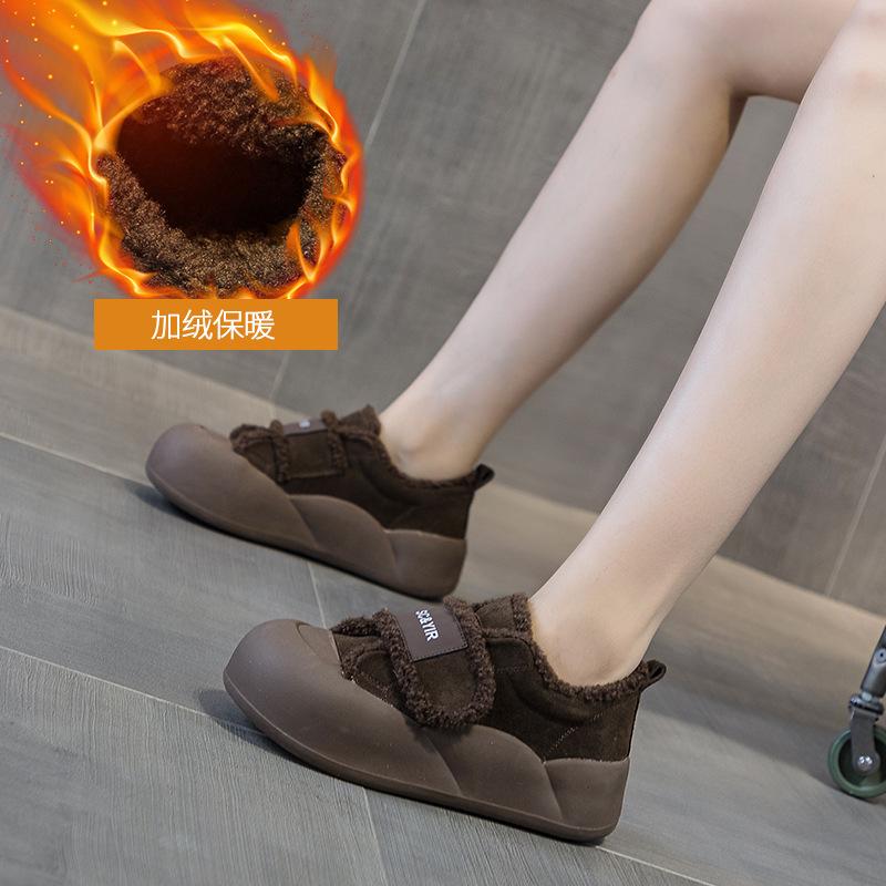 Platform bread shoes 2025 new velvet warm imitation lamb wool matte leather casual fashion Velcro women's shoes