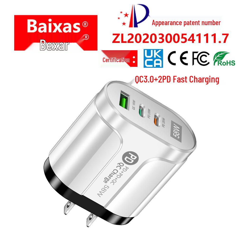 58W Dual Fast Charger with 2PD+QC3.0, EU/US/UK/AU Plug