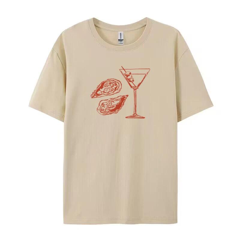 Martini Oyster Print 90s Retro Graphic Tees Women Grunge Streetwear TShirts Cocktail Food Shirt Vintage Y2k Aesthetic Clothes