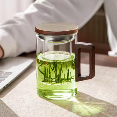 High Temperature Resistant Walnut Handle Tea Separation Cup Tea Glass with Lid Office Teacup Guanshan Cup