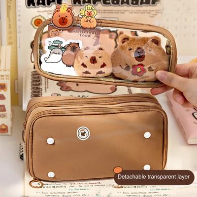 Estuche para lápices de capibara, de lona multicapa de gran capacidad y con compartimentos, material impermeable, kit de bricolaje