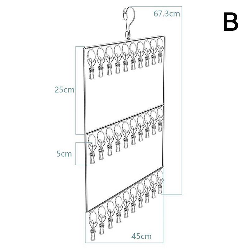 Stainless Steel Foldable Clothes Hanger Laundry Drying Rack With 20/30 Clips Save Space Closet Organizer For Socks Bras Towel