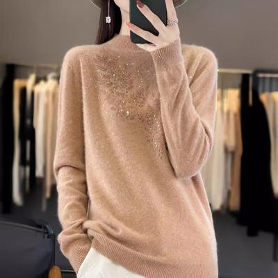 Autumn and Winter Spring Women's Drilling Half High Neck Knitted Bottom Shirt Women Sweater Inner Sweater